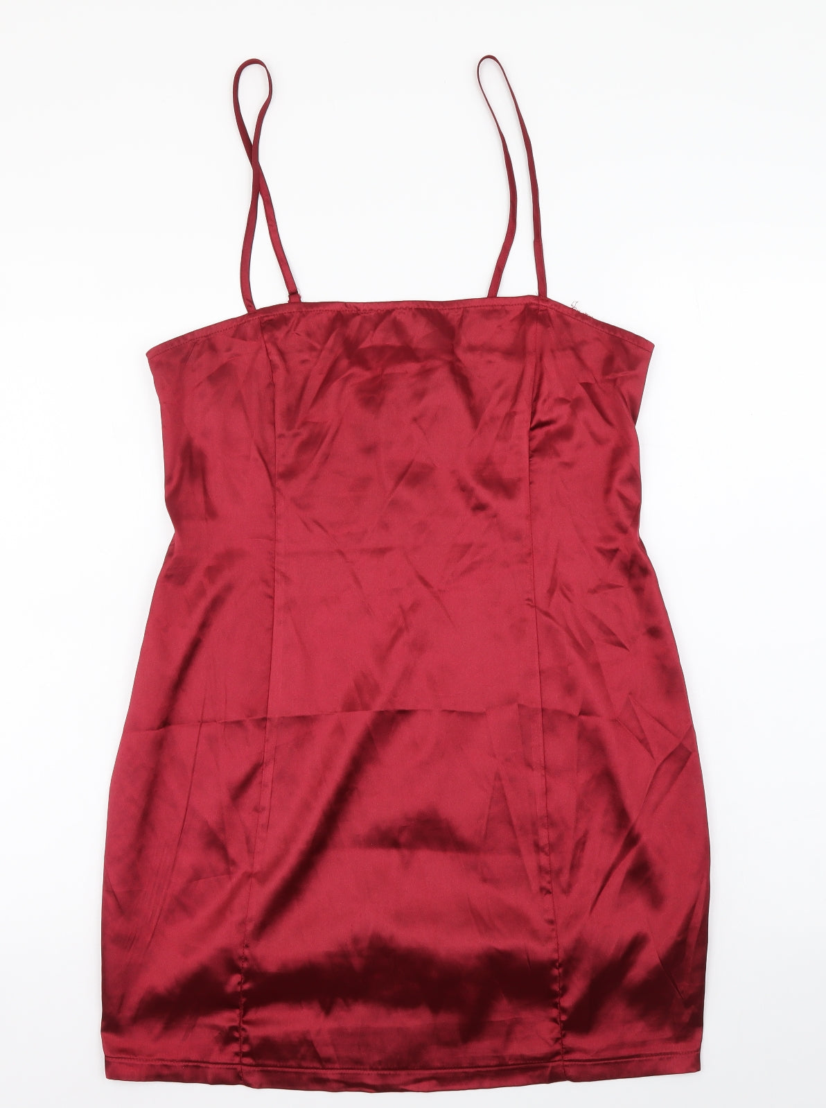 PRETTYLITTLETHING Womens Red Polyester Slip Dress Size 12 Square Neck Zip