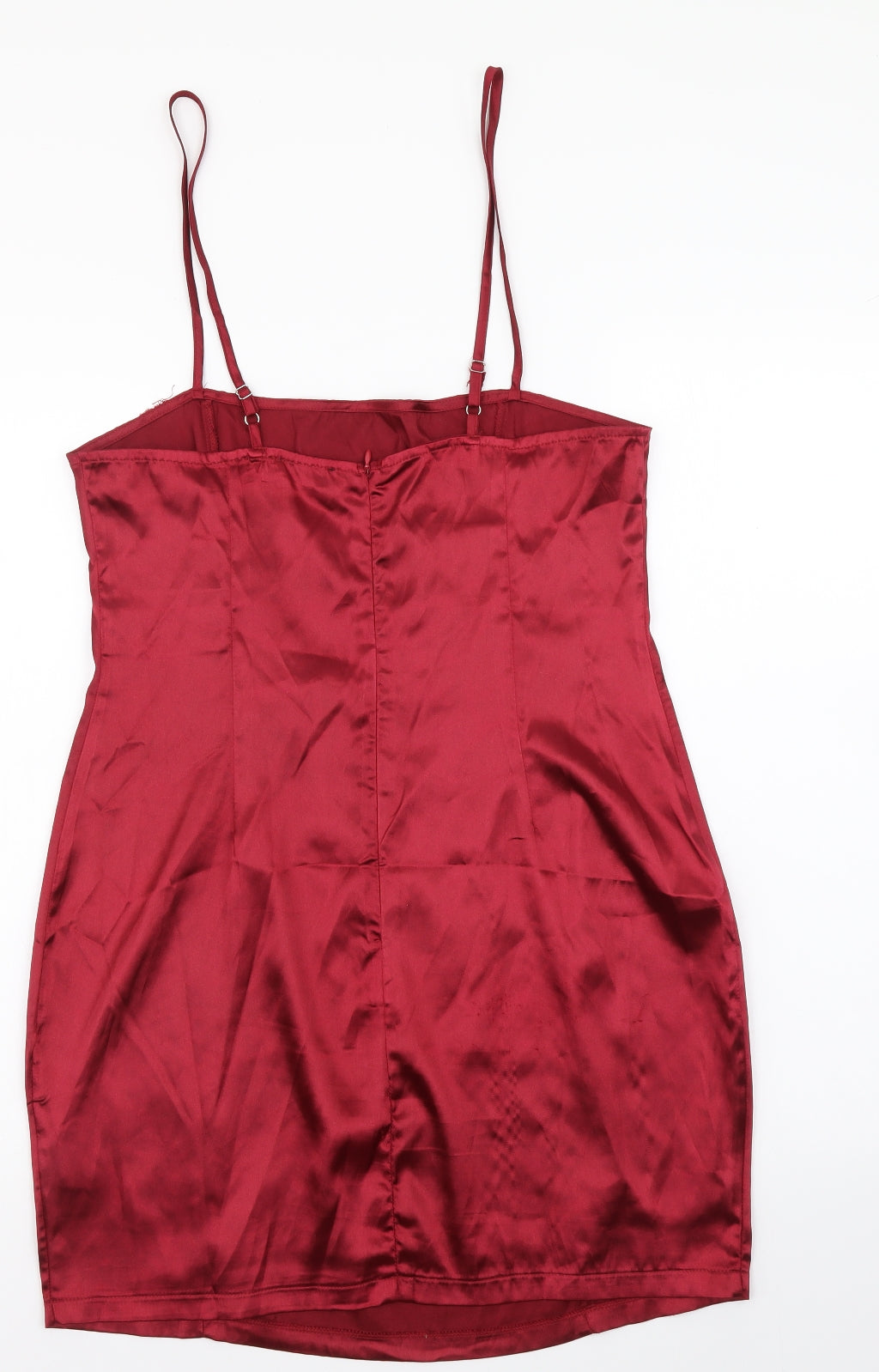 PRETTYLITTLETHING Womens Red Polyester Slip Dress Size 12 Square Neck Zip
