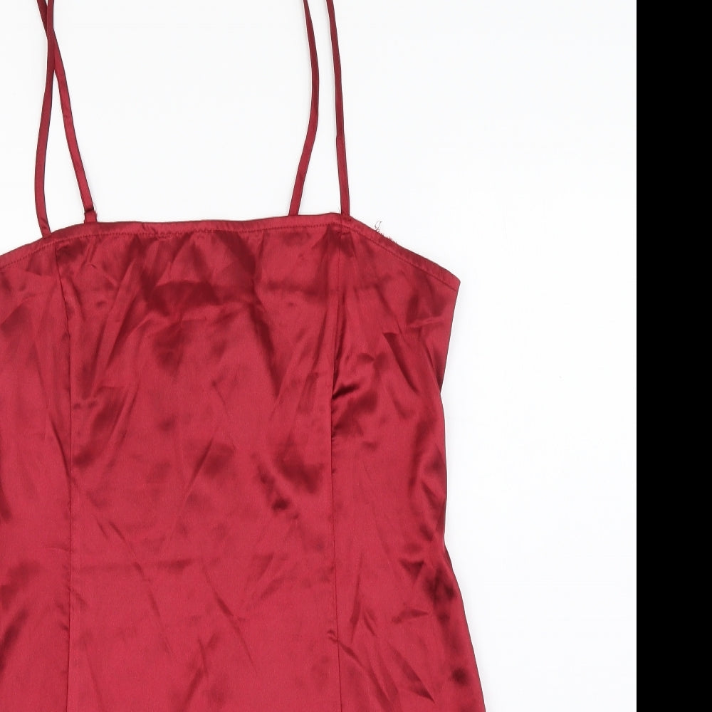 PRETTYLITTLETHING Womens Red Polyester Slip Dress Size 12 Square Neck Zip