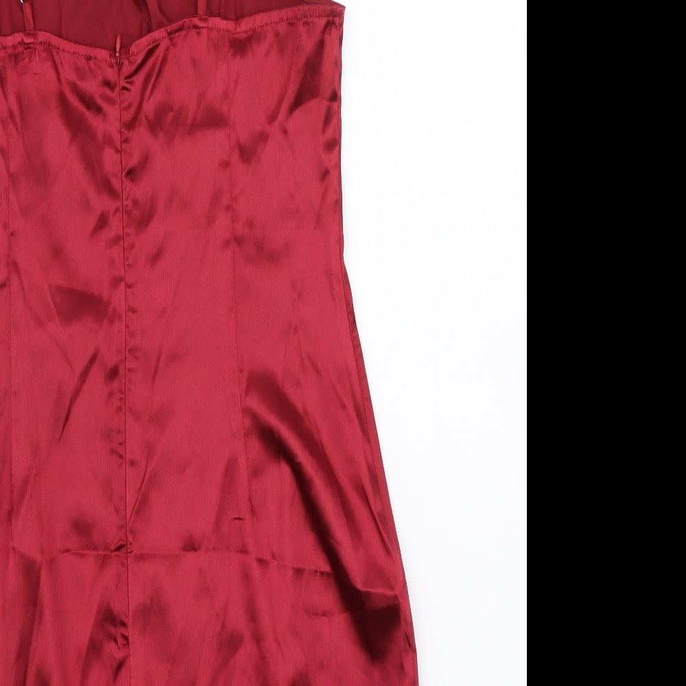 PRETTYLITTLETHING Womens Red Polyester Slip Dress Size 12 Square Neck Zip
