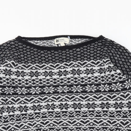 NEXT Womens Black Boat Neck Fair Isle Cotton Pullover Jumper Size 6