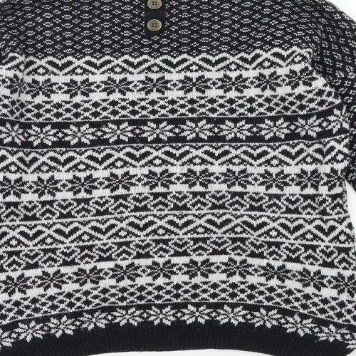 NEXT Womens Black Boat Neck Fair Isle Cotton Pullover Jumper Size 6