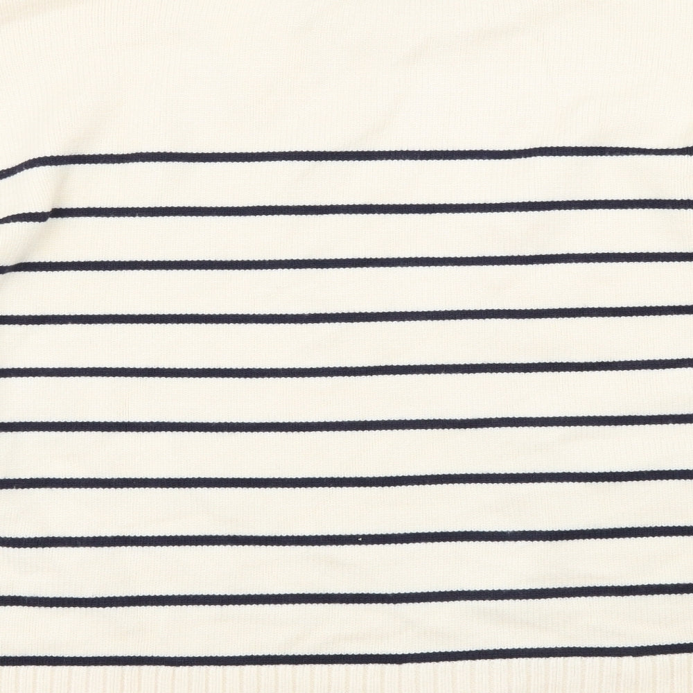 Zara Womens Beige Crew Neck Striped Viscose Pullover Jumper Size M