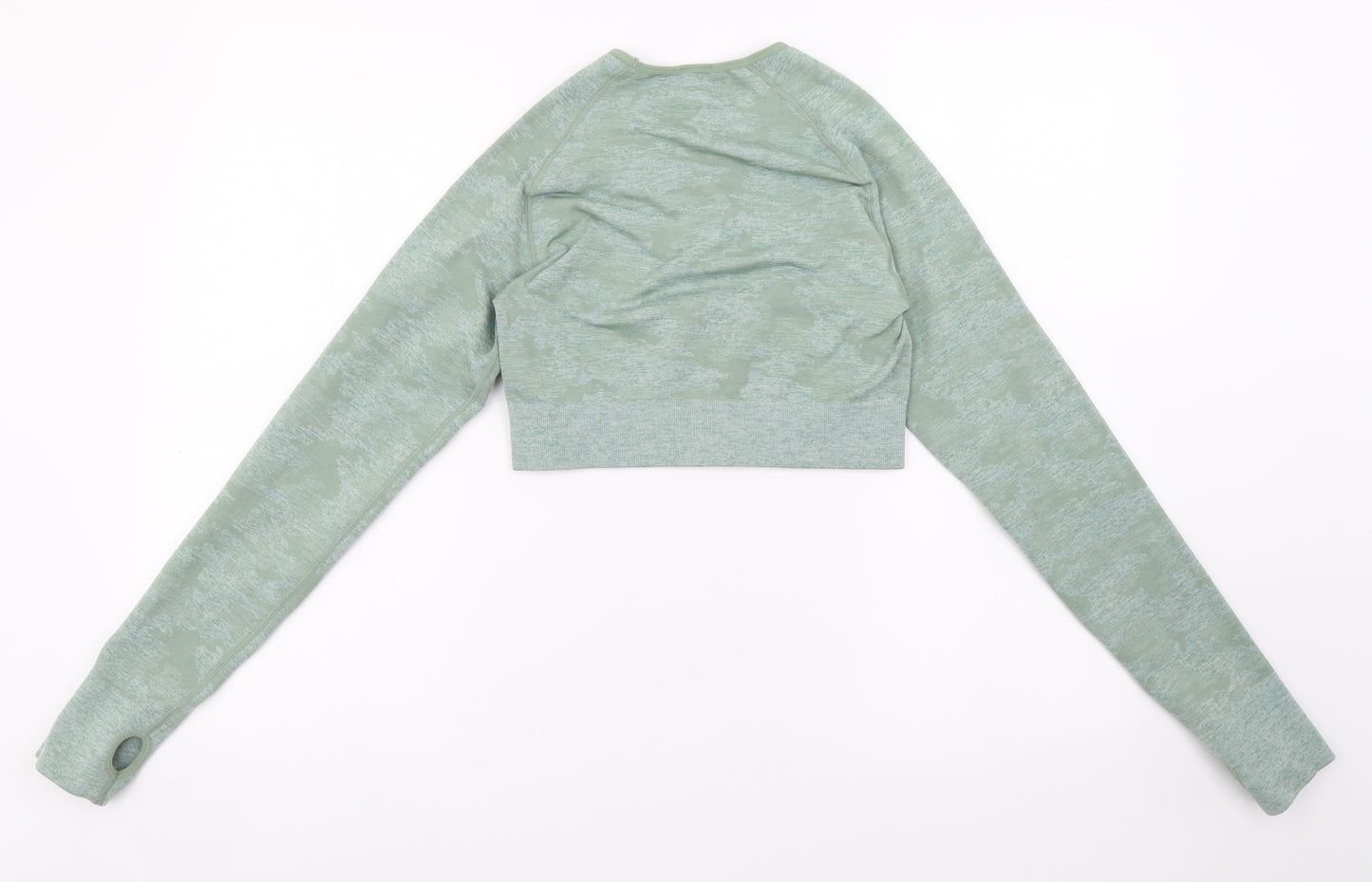Boohoo Womens Green Polyamide Cropped T-Shirt Size L Round Neck Pullover