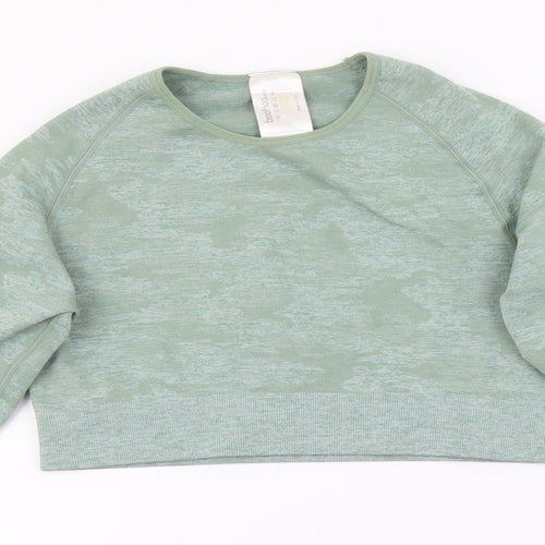Boohoo Womens Green Polyamide Cropped T-Shirt Size L Round Neck Pullover