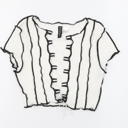 Divided Womens White Geometric Cotton Basic Blouse Size 8 Scoop Neck