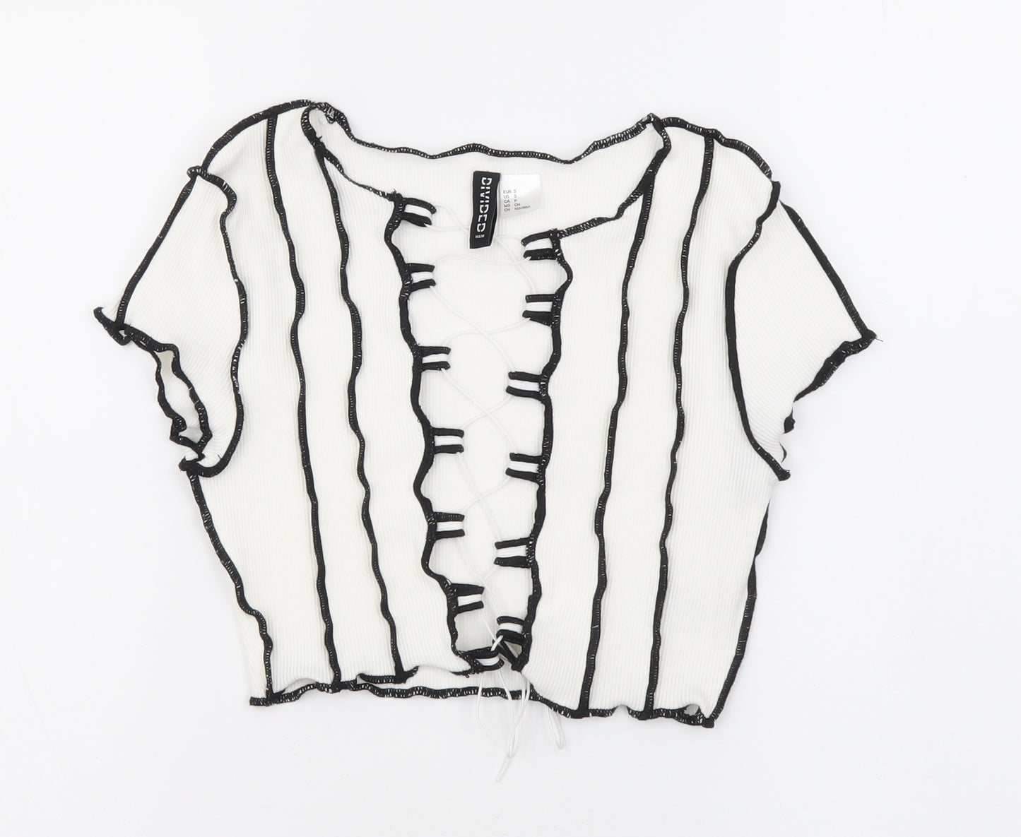 Divided Womens White Geometric Cotton Basic Blouse Size 8 Scoop Neck