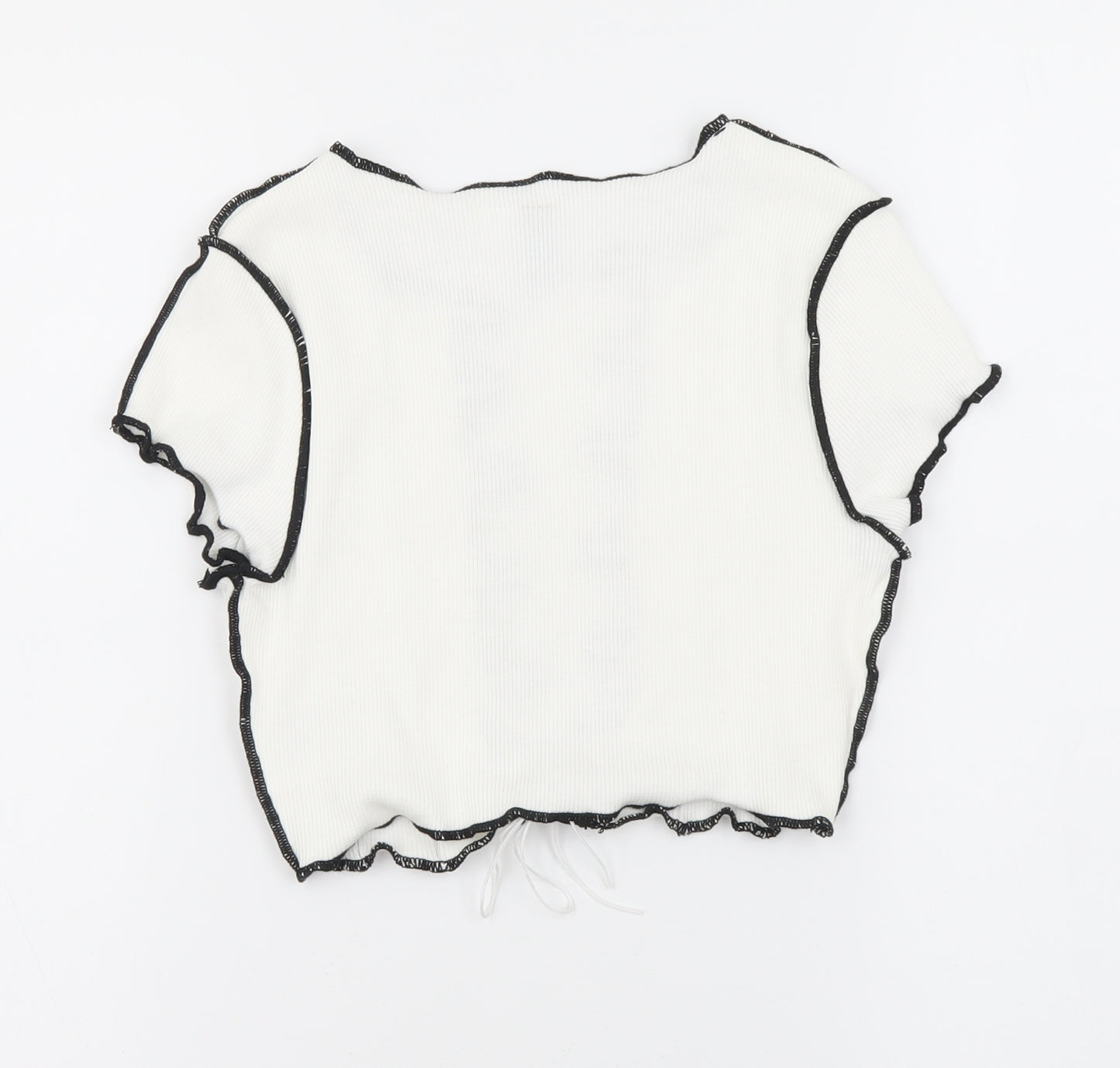 Divided Womens White Geometric Cotton Basic Blouse Size 8 Scoop Neck