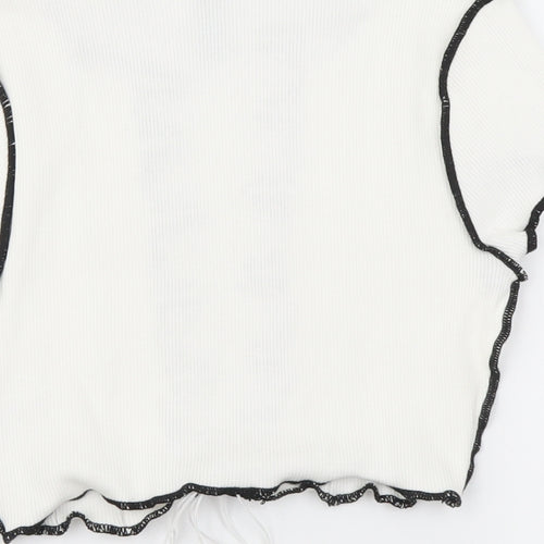 Divided Womens White Geometric Cotton Basic Blouse Size 8 Scoop Neck