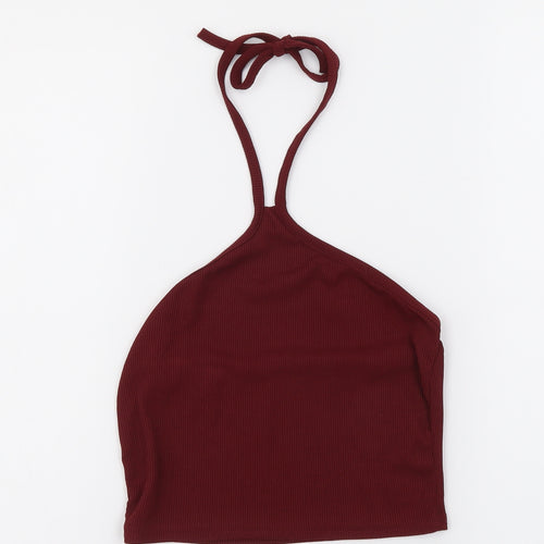 Boohoo Womens Red Polyester Cropped Tank Size 8 Halter