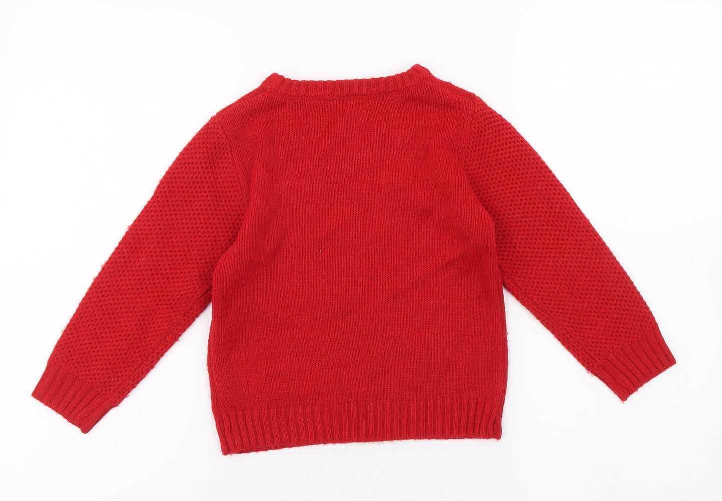 Preworn Boys Red Round Neck Acrylic Pullover Jumper Size 3-4 Years Pullover - Rudolph