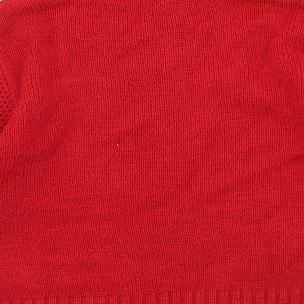 Preworn Boys Red Round Neck Acrylic Pullover Jumper Size 3-4 Years Pullover - Rudolph