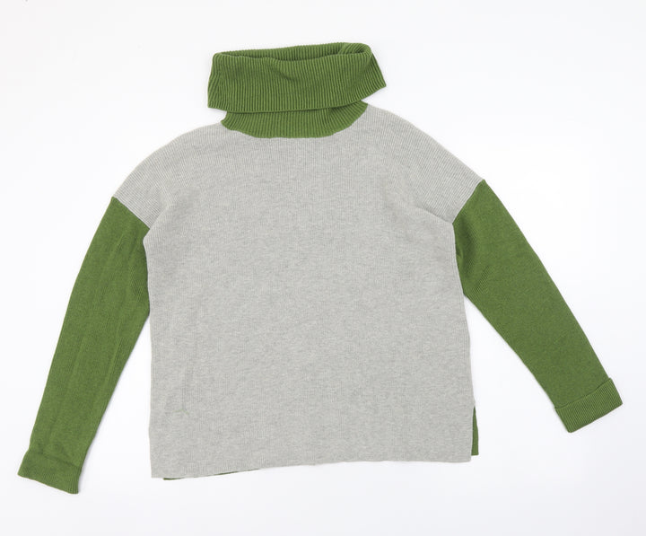 Woolovers Womens Green Roll Neck Cotton Pullover Jumper Size S - Colourblock