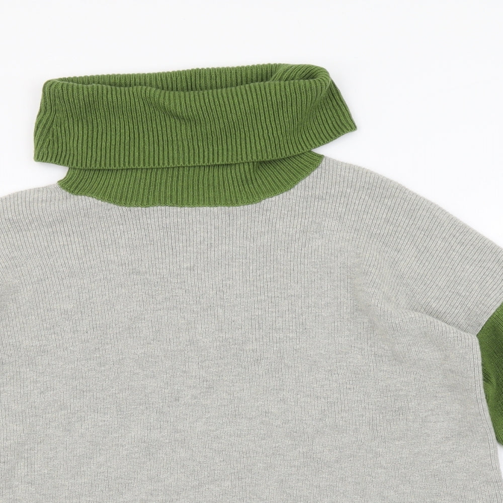 Woolovers Womens Green Roll Neck Cotton Pullover Jumper Size S - Colourblock