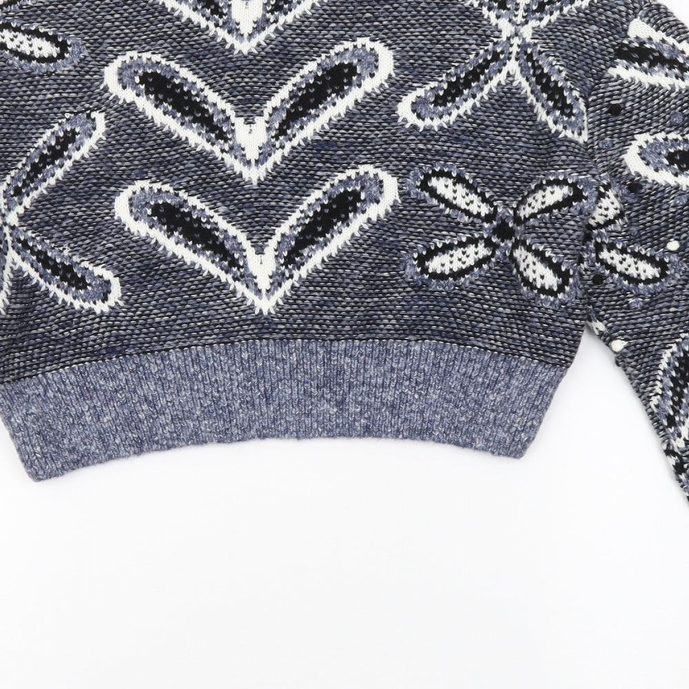 Zara Womens Blue High Neck Geometric Acrylic Pullover Jumper Size 12 - Cropped