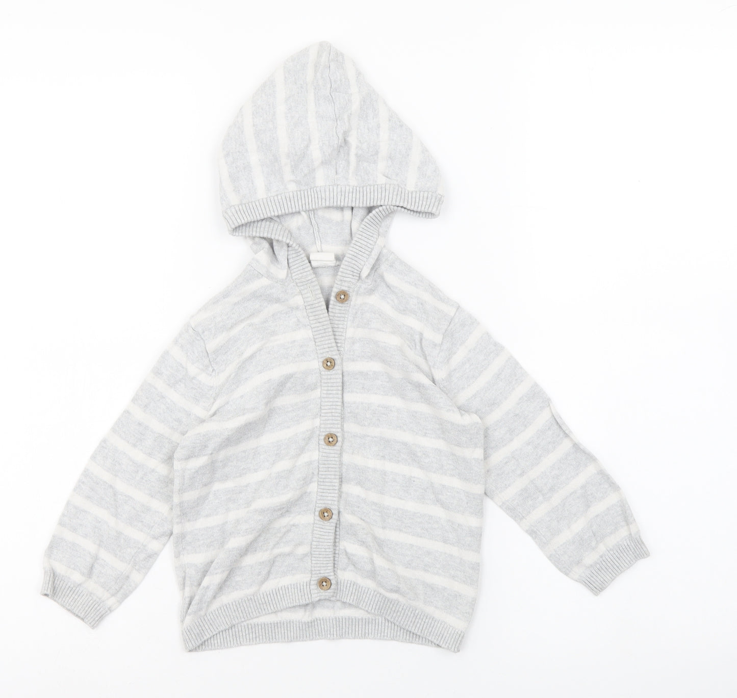 H&M Boys Grey Striped Jacket Coatigan Size 18-24 Months Button