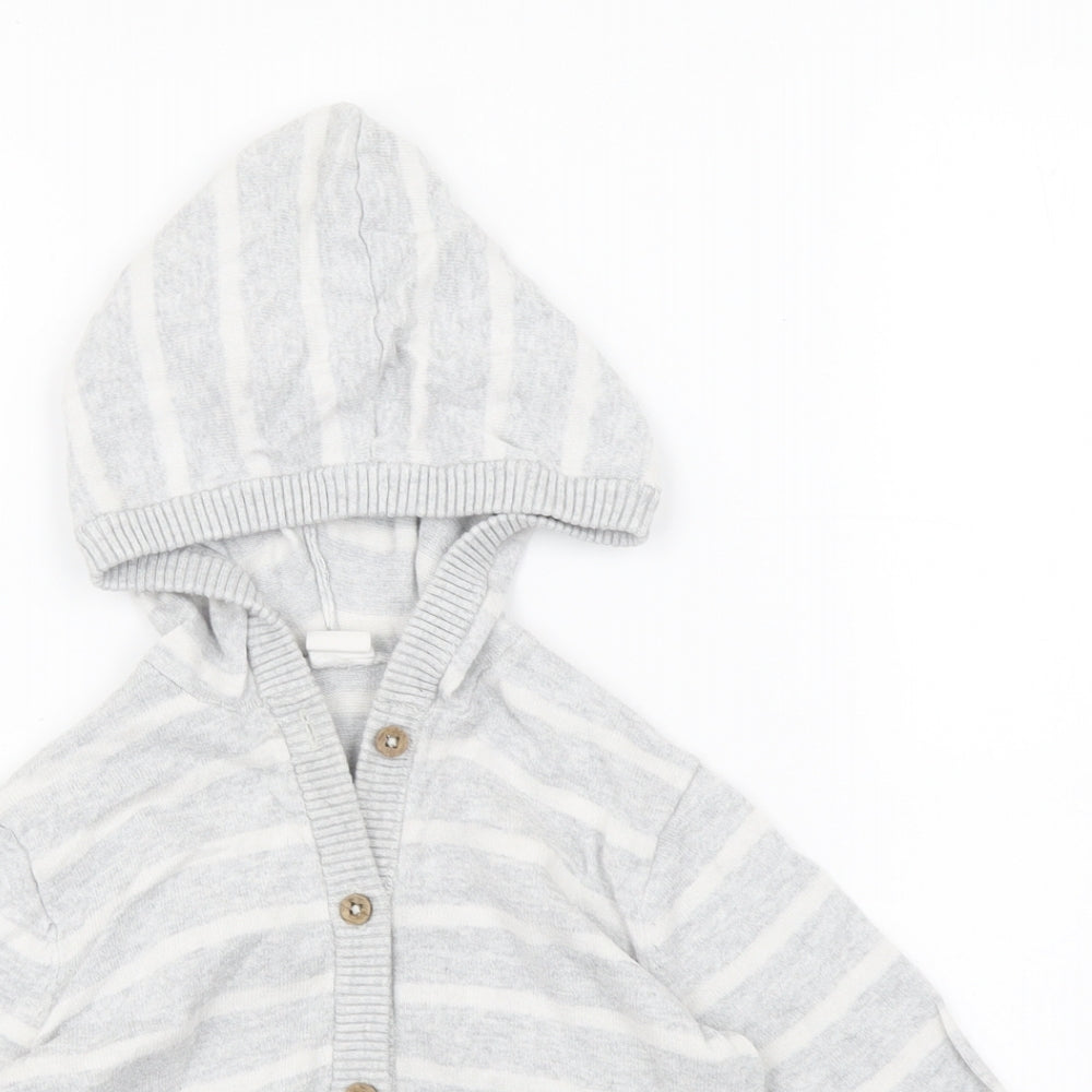 H&M Boys Grey Striped Jacket Coatigan Size 18-24 Months Button