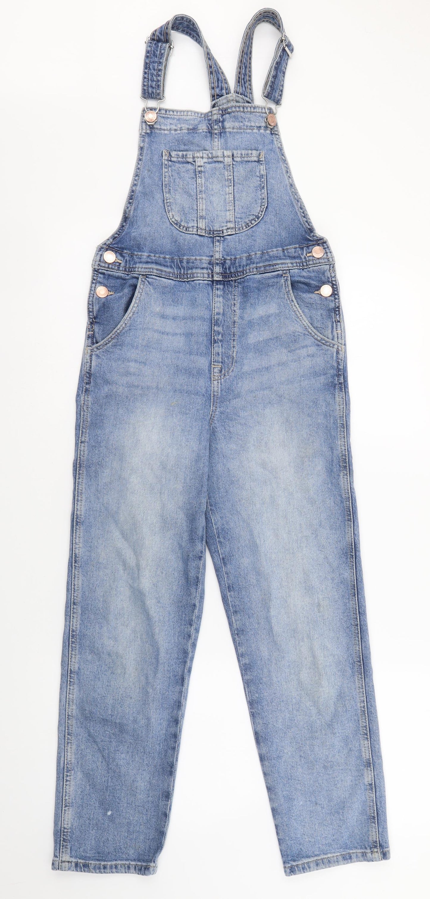 H&M Girls Blue Cotton Dungaree One-Piece Size 9-10 Years L23 in Button