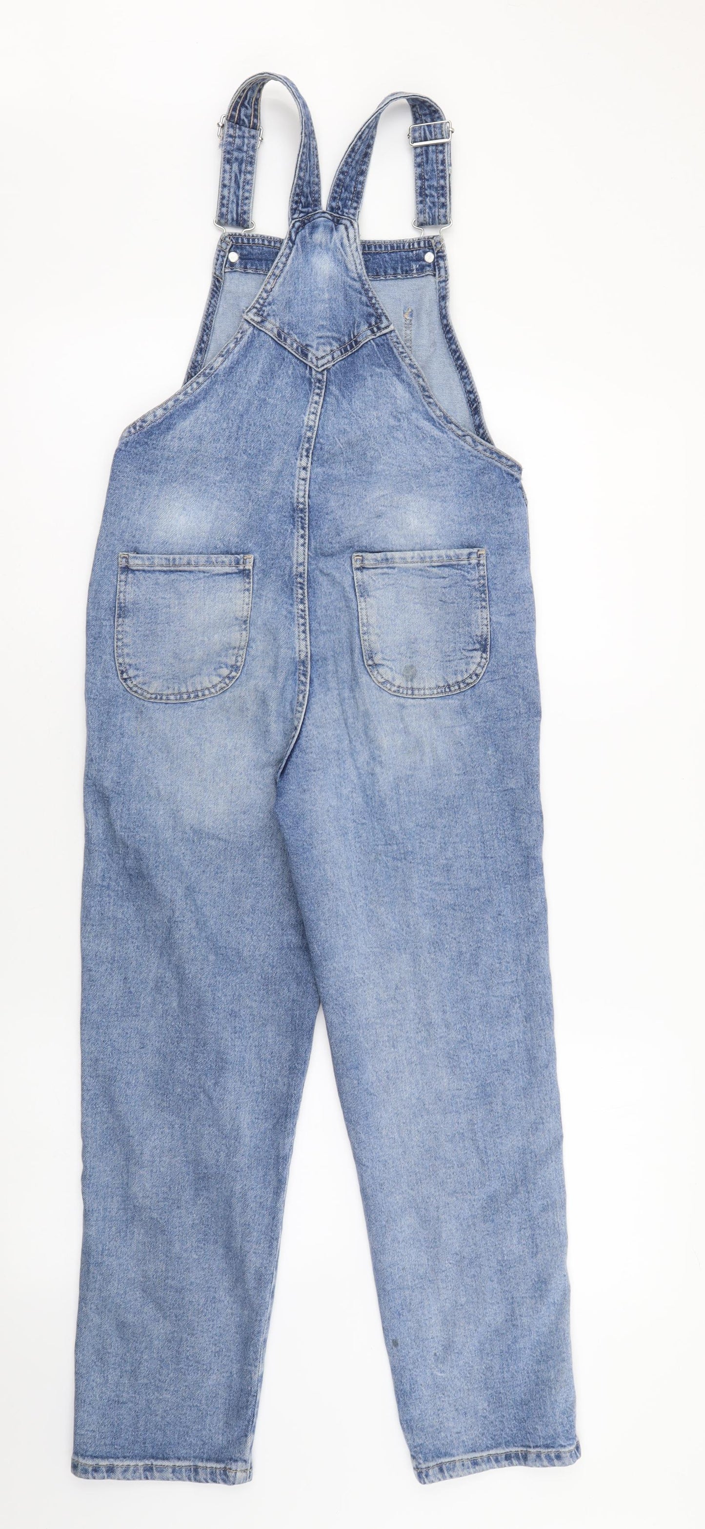 H&M Girls Blue Cotton Dungaree One-Piece Size 9-10 Years L23 in Button