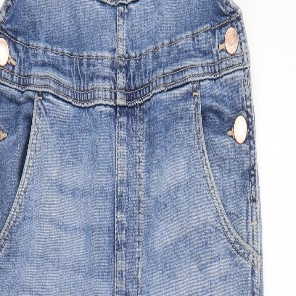 H&M Girls Blue Cotton Dungaree One-Piece Size 9-10 Years L23 in Button