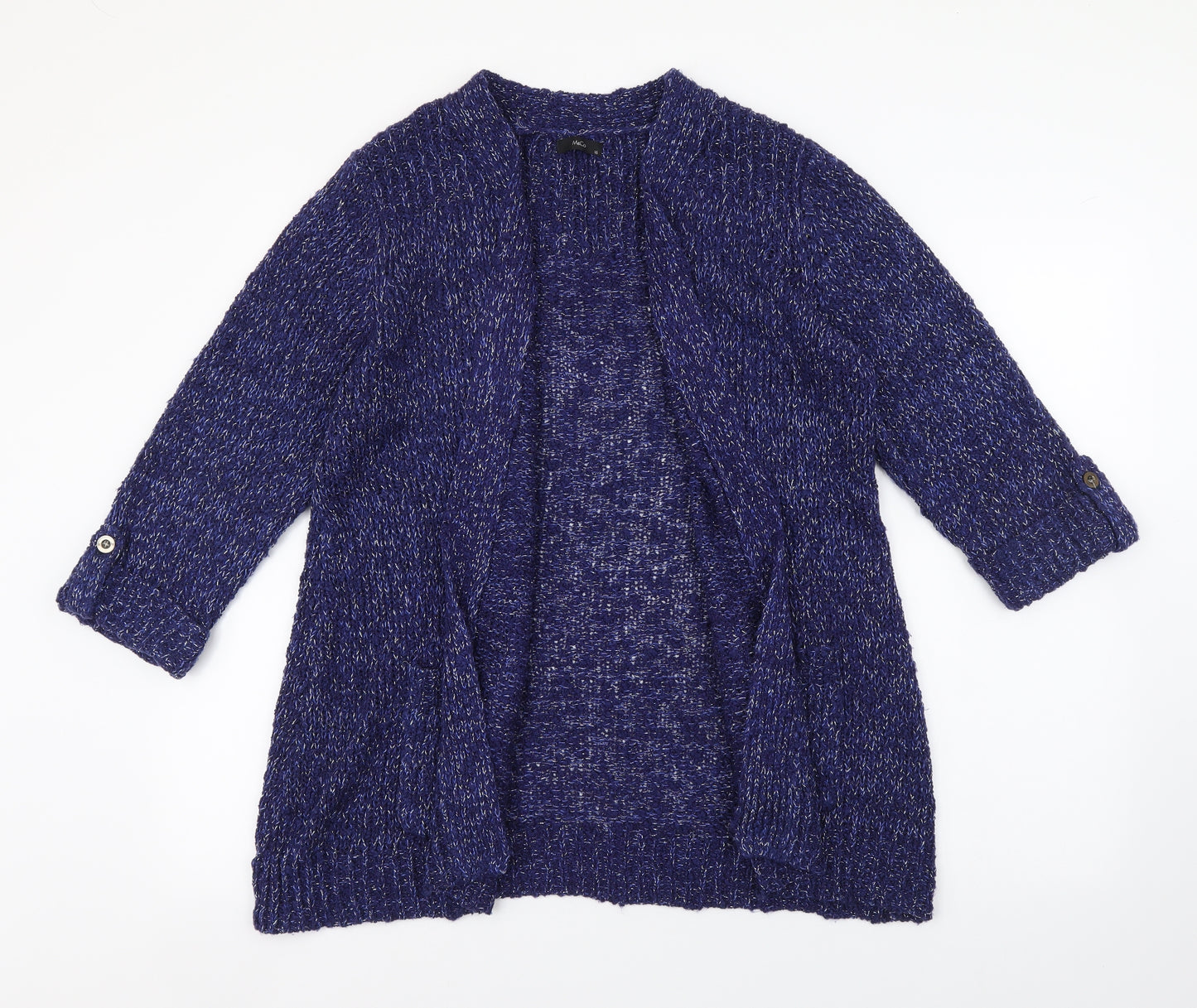 M&Co Womens Blue V-Neck Acrylic Cardigan Jumper Size 16