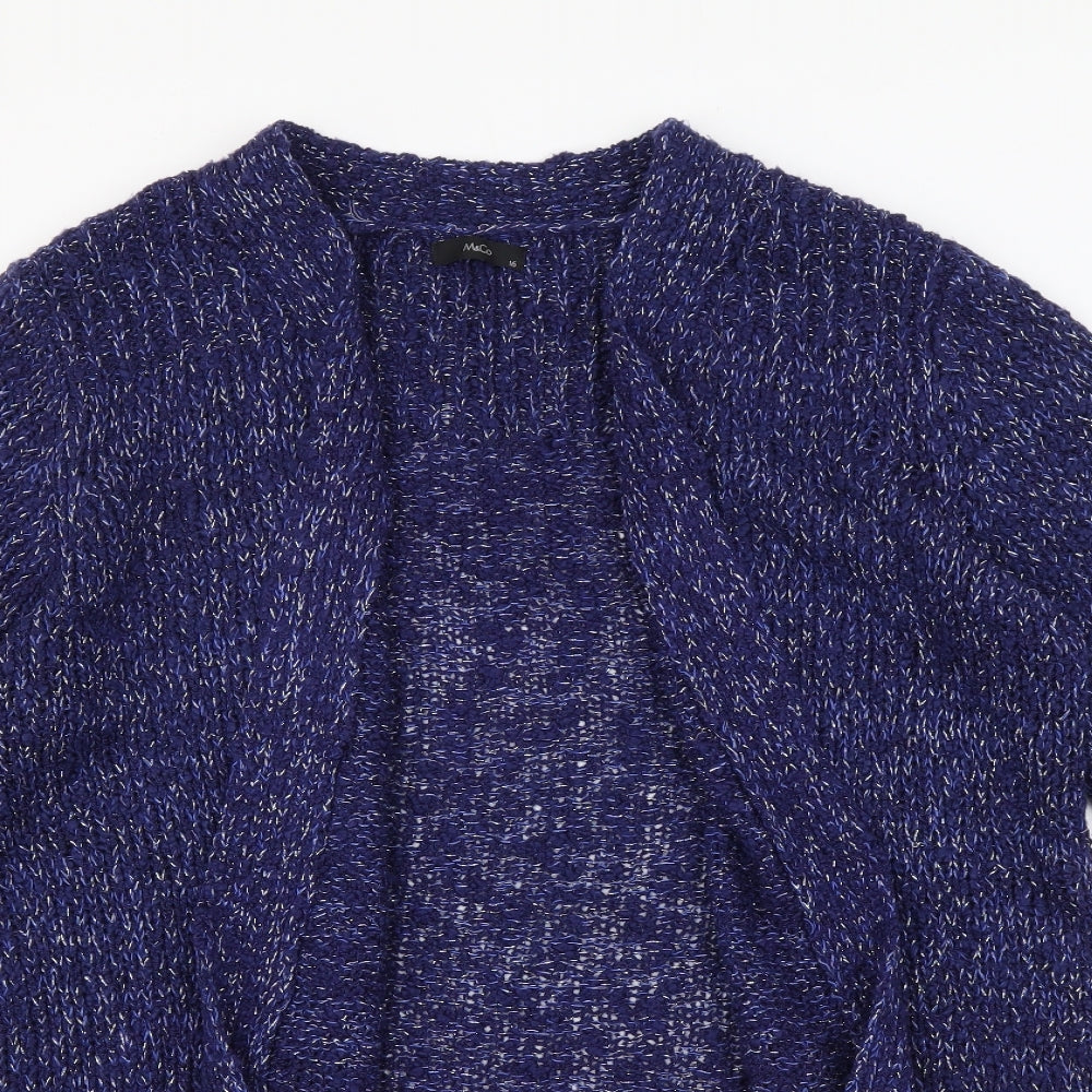 M&Co Womens Blue V-Neck Acrylic Cardigan Jumper Size 16