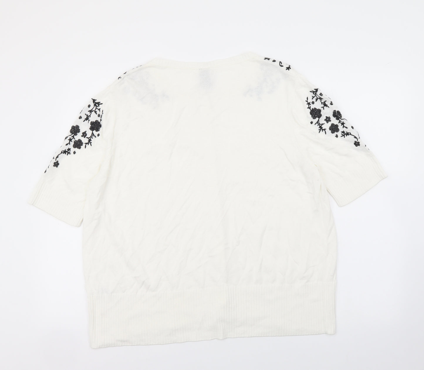 TU Womens White Floral Cotton Basic Button-Up Size 20 Round Neck