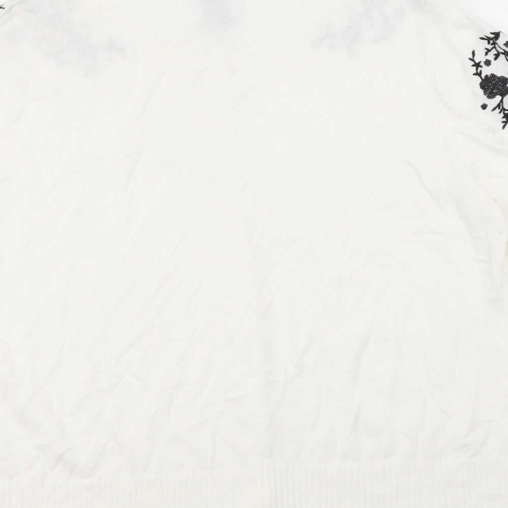 TU Womens White Floral Cotton Basic Button-Up Size 20 Round Neck