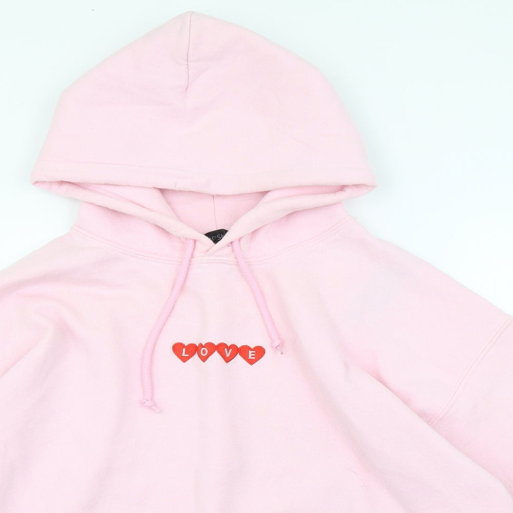 Topshop Womens Pink Cotton Pullover Hoodie Size M Pullover - Love Hearts