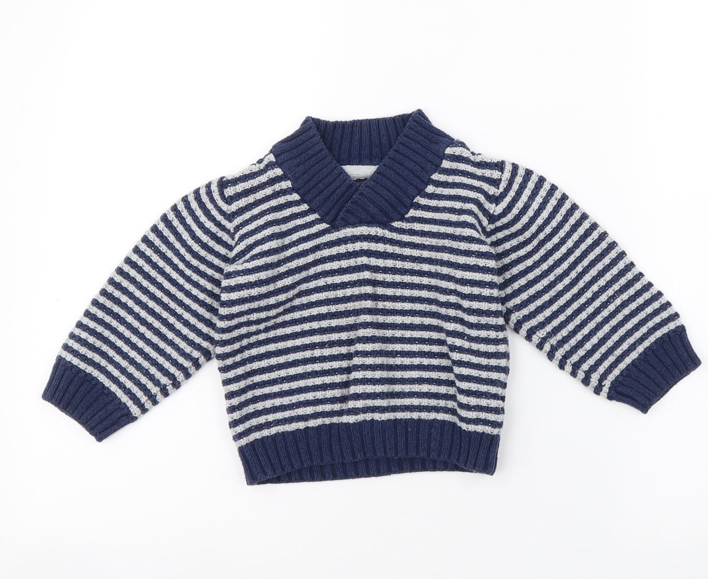 H&M Boys Blue Striped Cotton Pullover Jumper Size 18-24 Months Pullover