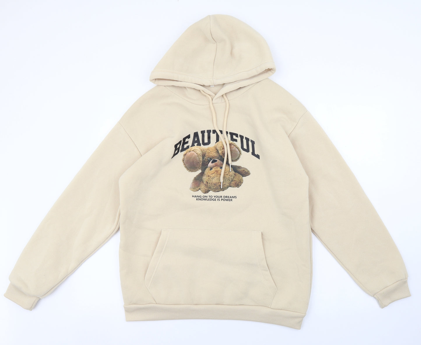 SheIn Mens Beige Polyester Pullover Hoodie Size M - Beautiful Teddy Bear