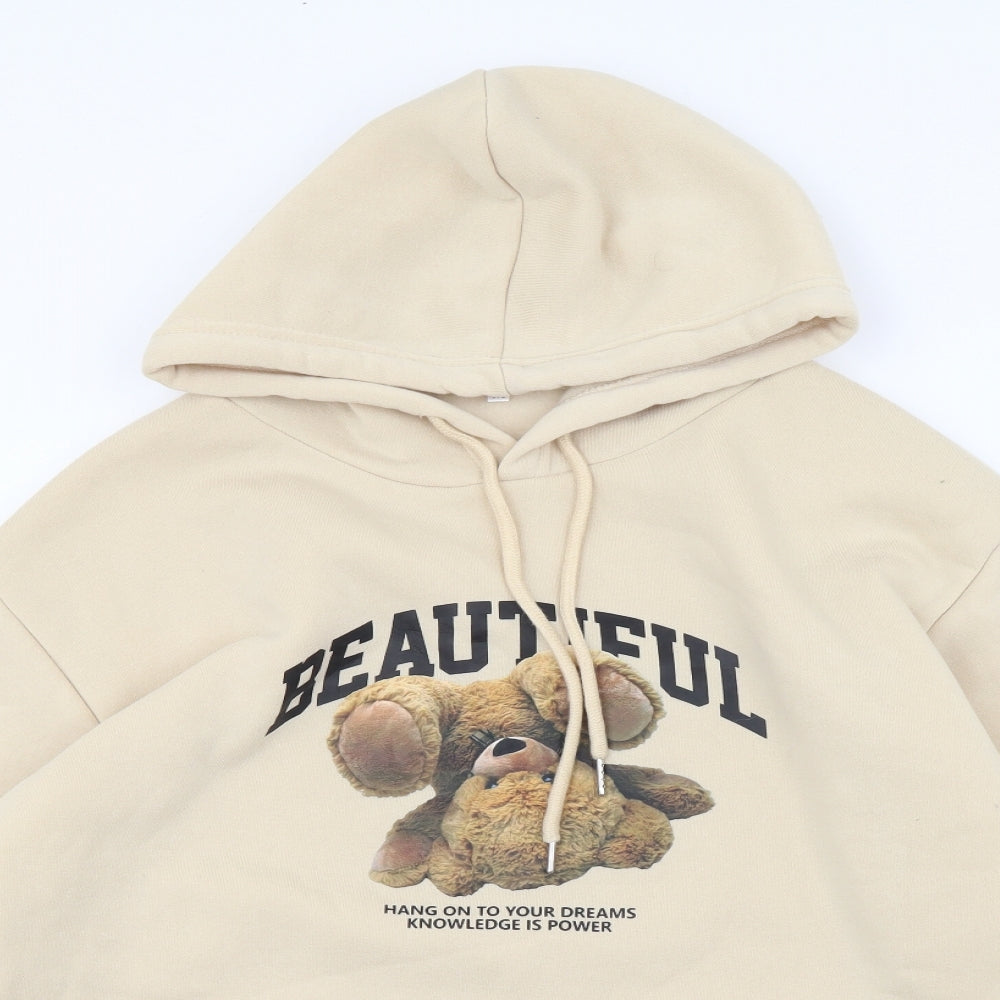 SheIn Mens Beige Polyester Pullover Hoodie Size M - Beautiful Teddy Bear