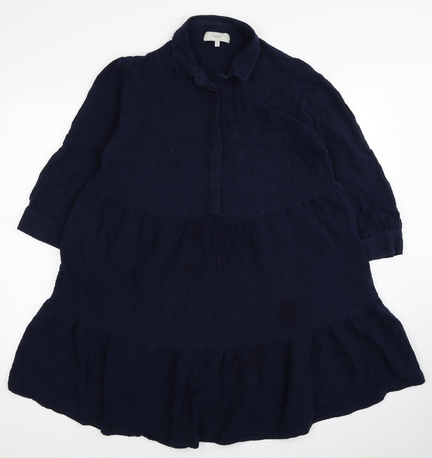 NEXT Womens Blue Cotton Shirt Dress Size 12 Collared Button