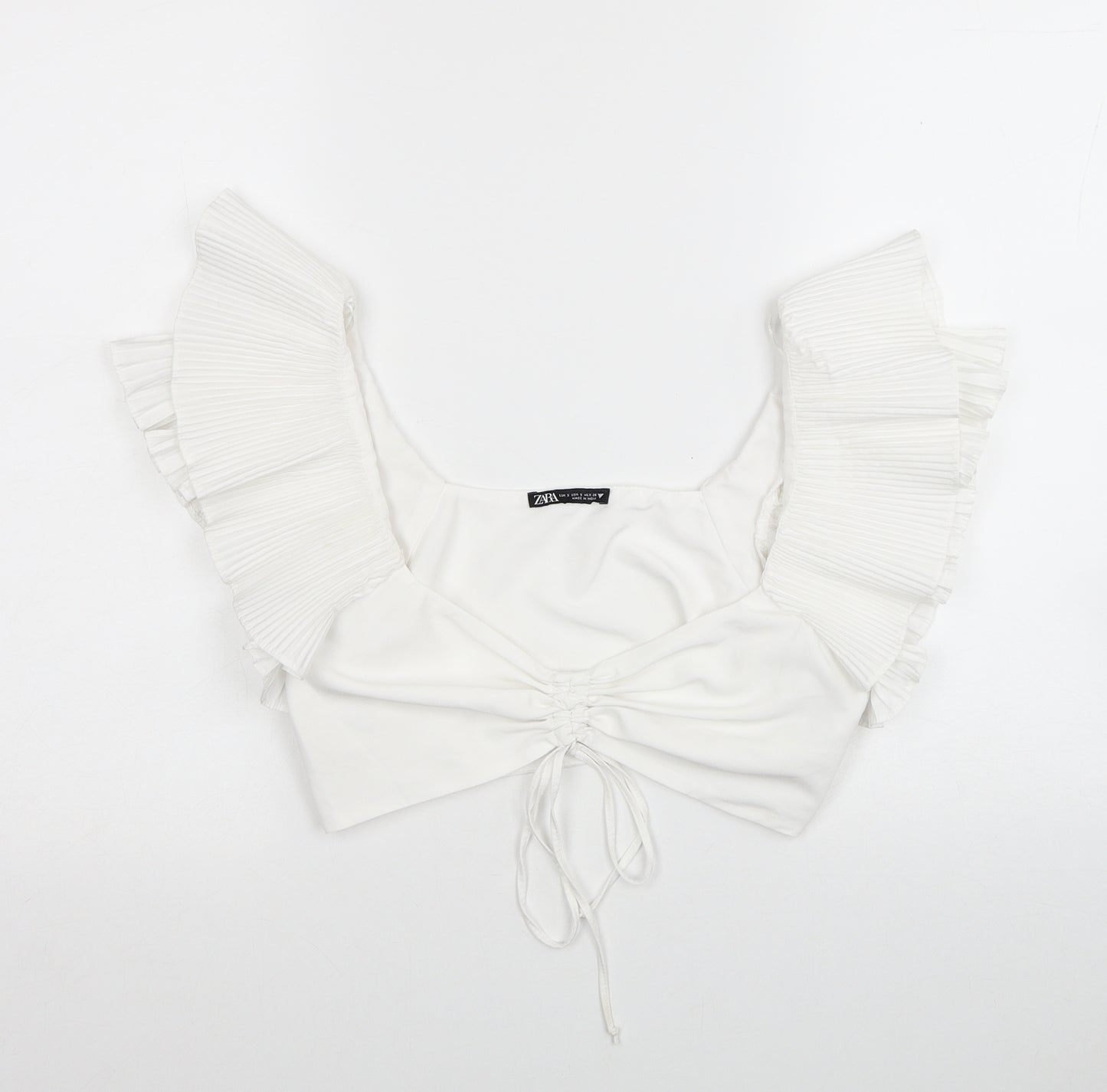 Zara Womens White Polyester Cropped Polo Size S Scoop Neck