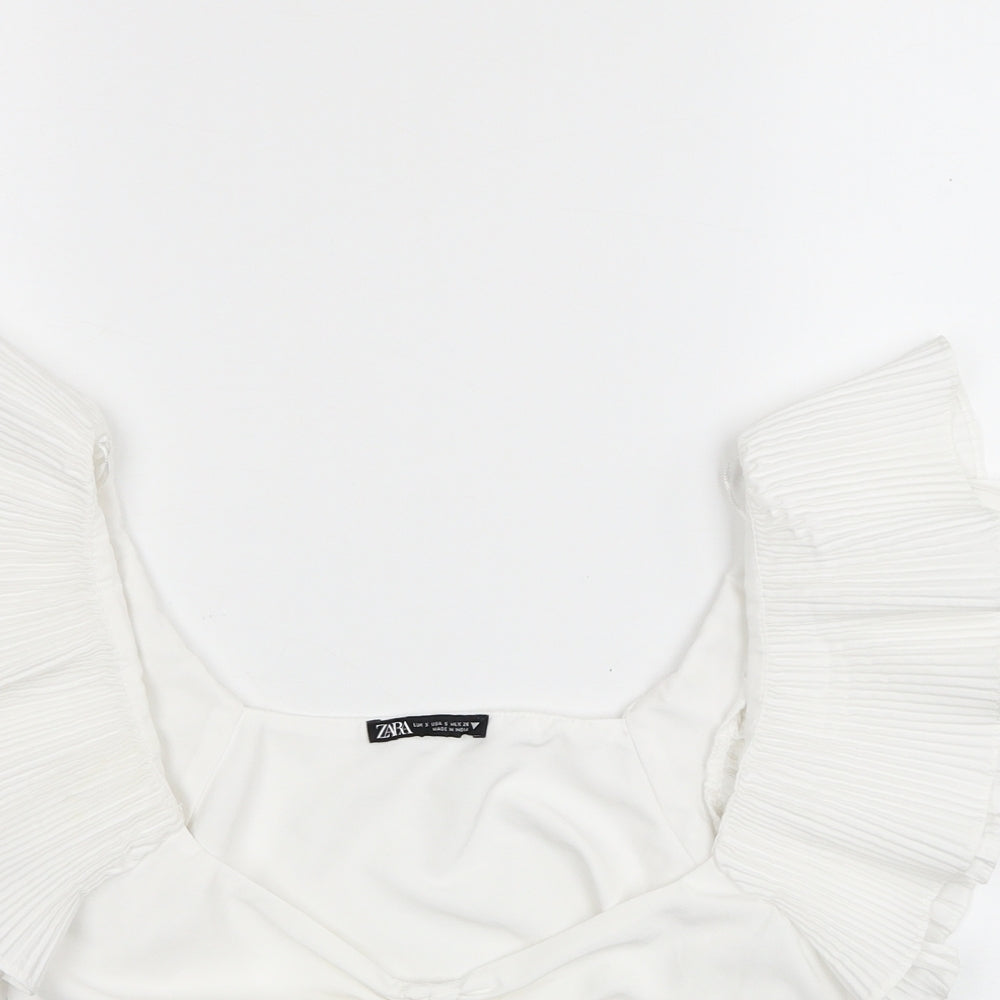 Zara Womens White Polyester Cropped Polo Size S Scoop Neck