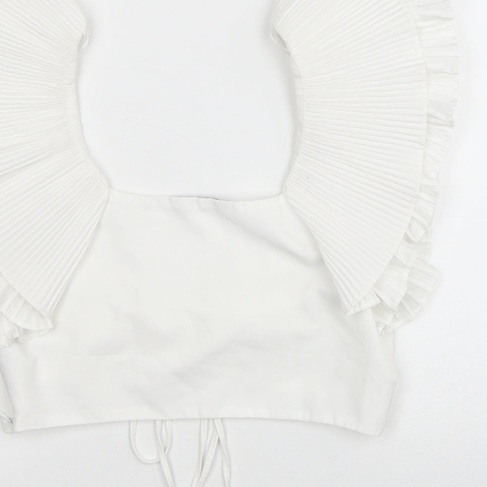 Zara Womens White Polyester Cropped Polo Size S Scoop Neck