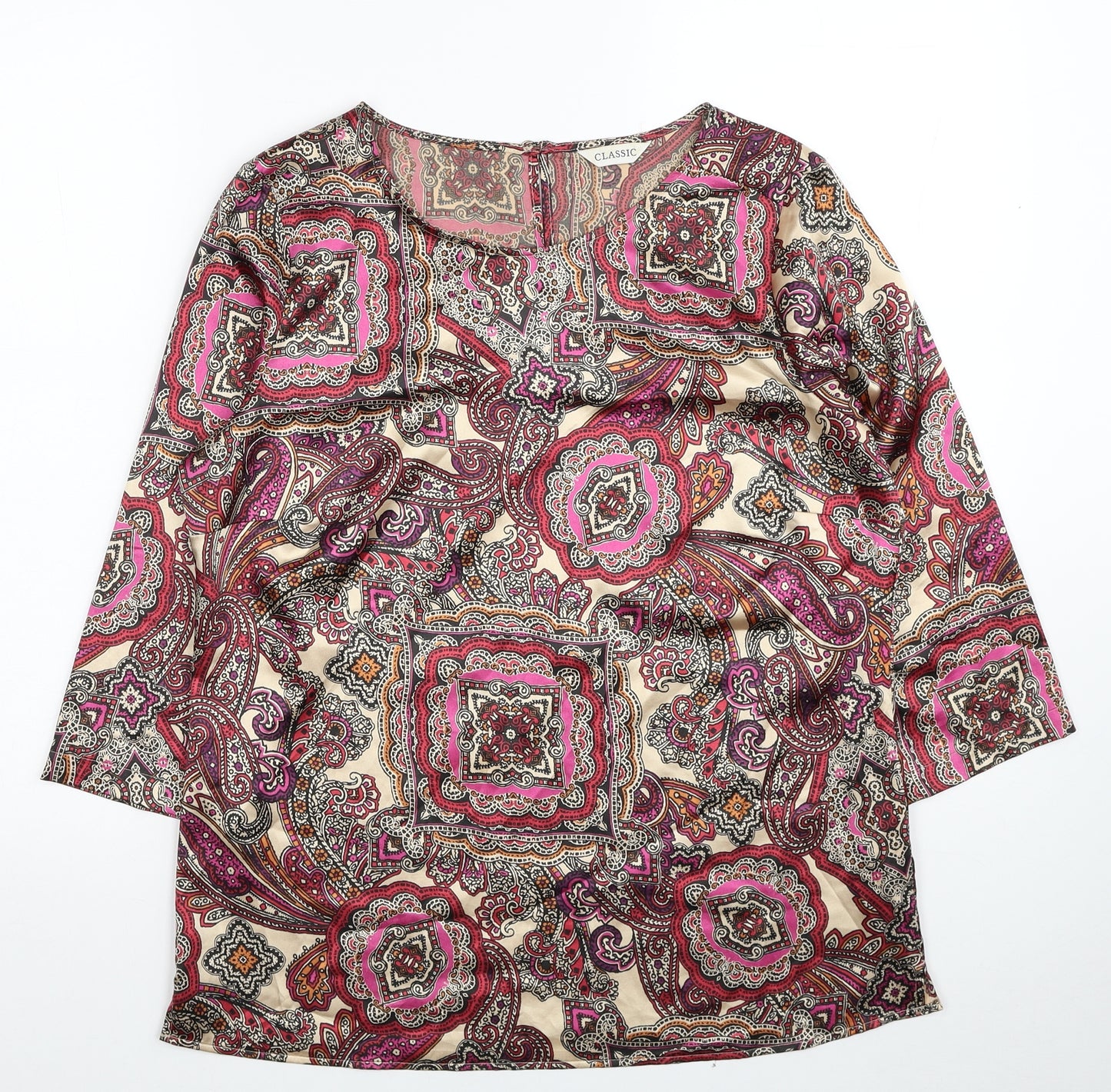 Marks and Spencer Womens Multicoloured Paisley Polyester Basic Blouse Size 10 Round Neck