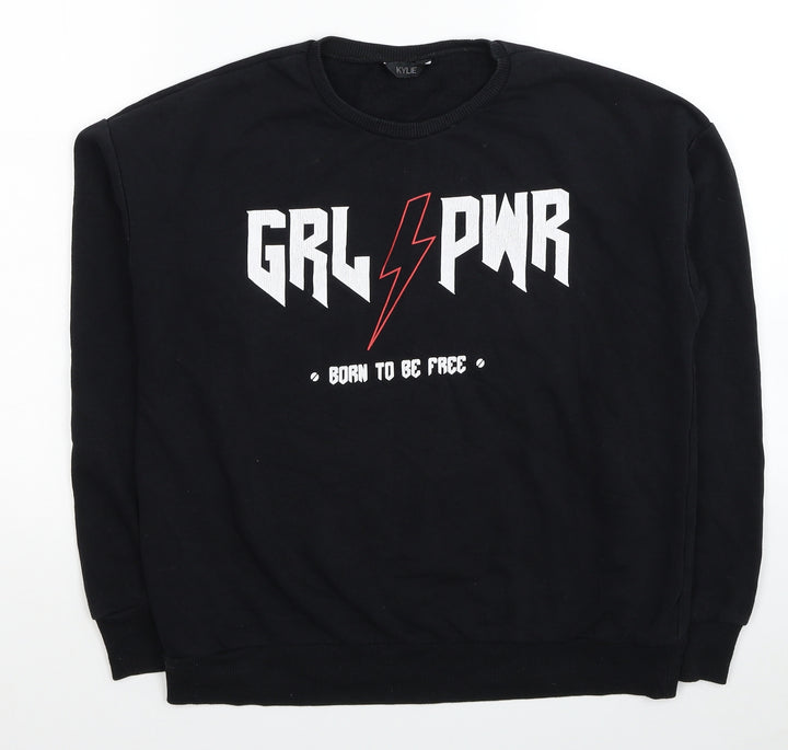 M&Co Girls Black Cotton Pullover Sweatshirt Size 14 Years Pullover - GRL PWR Born To Be Free