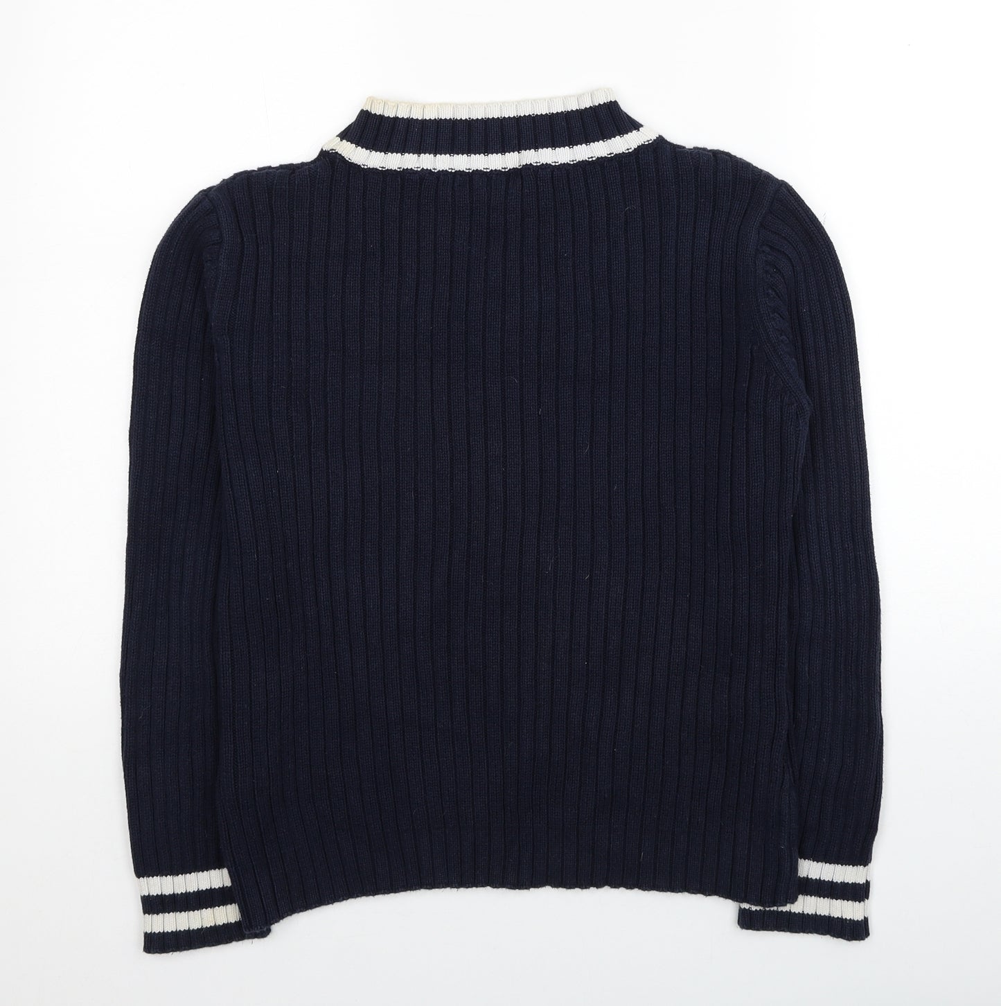 M&Co Womens Blue V-Neck Cotton Pullover Jumper Size L - Contrasting Trim