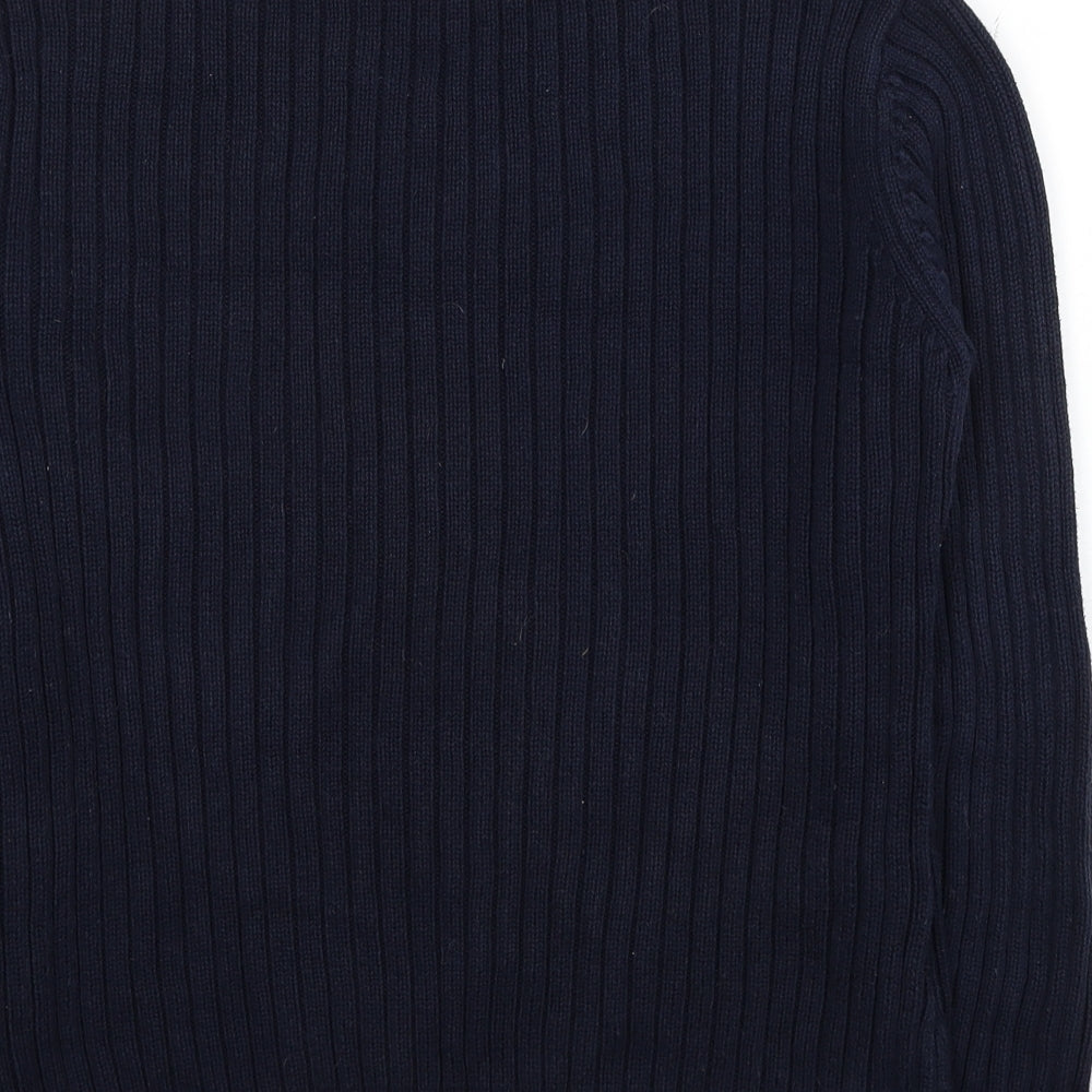 M&Co Womens Blue V-Neck Cotton Pullover Jumper Size L - Contrasting Trim