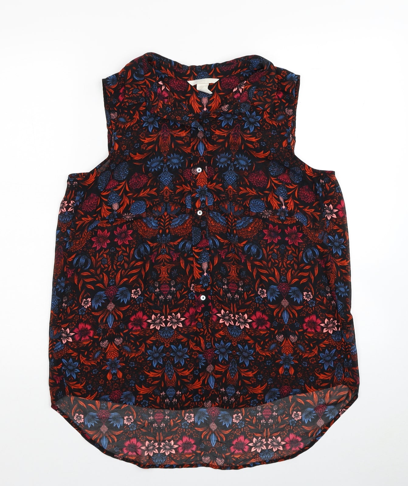 H&M Womens Multicoloured Floral Polyester Basic Button-Up Size 10 Collared