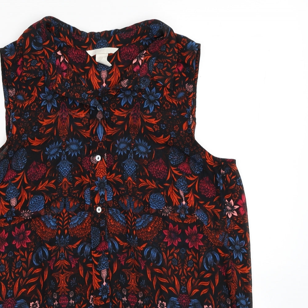 H&M Womens Multicoloured Floral Polyester Basic Button-Up Size 10 Collared