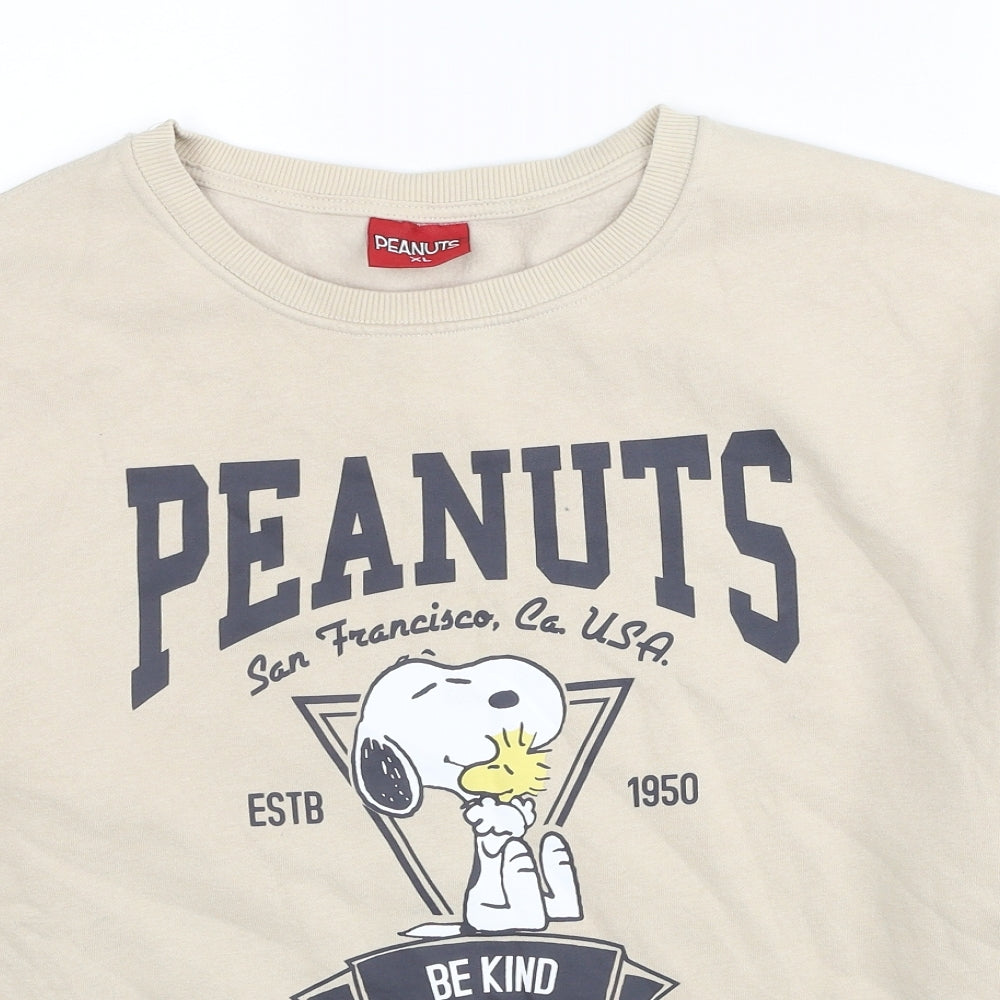 Peanuts Womens Beige Cotton Pullover Sweatshirt Size XL Pullover