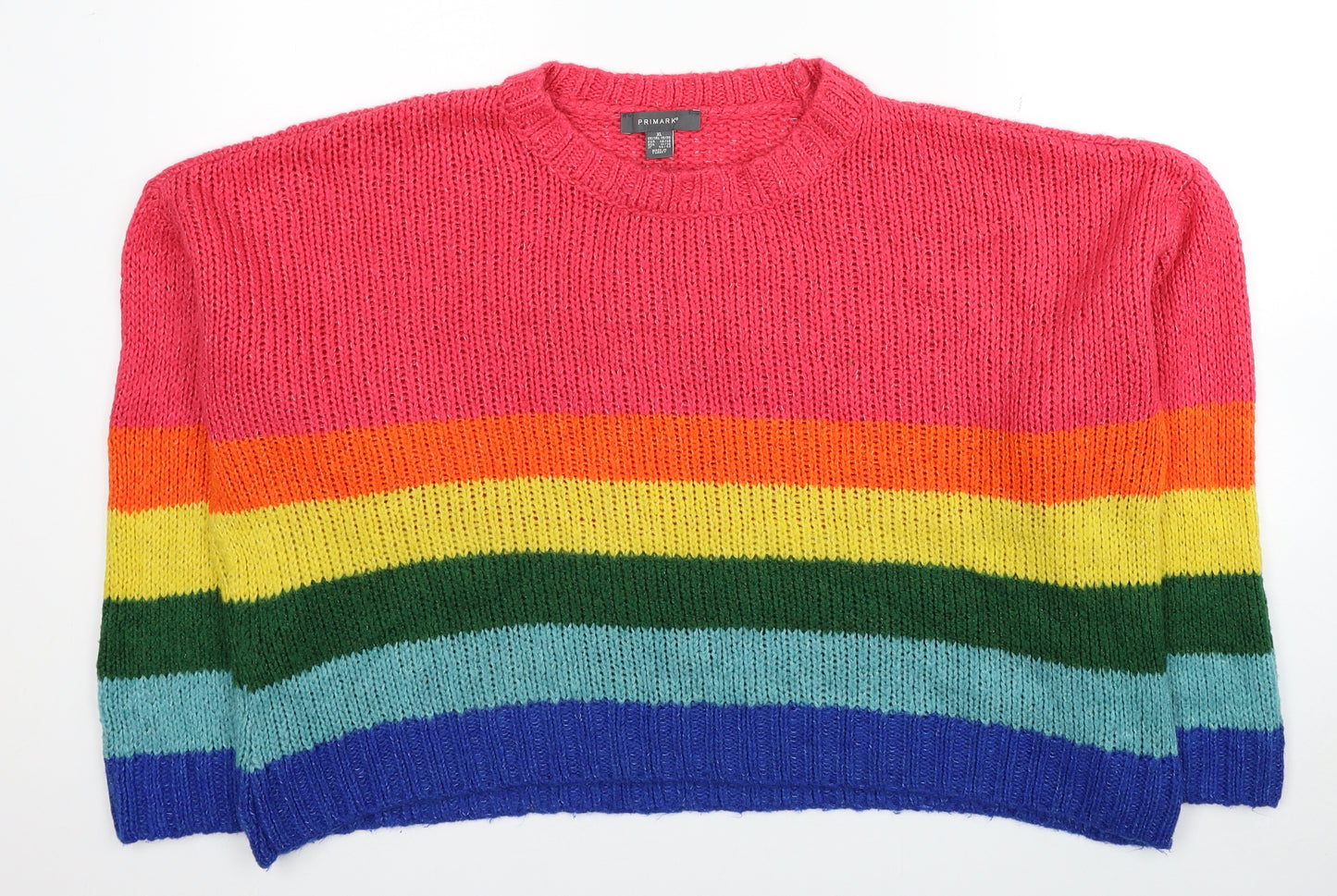 Primark Womens Multicoloured Round Neck Striped Acrylic Pullover Jumper Size 18 - Size 18-20