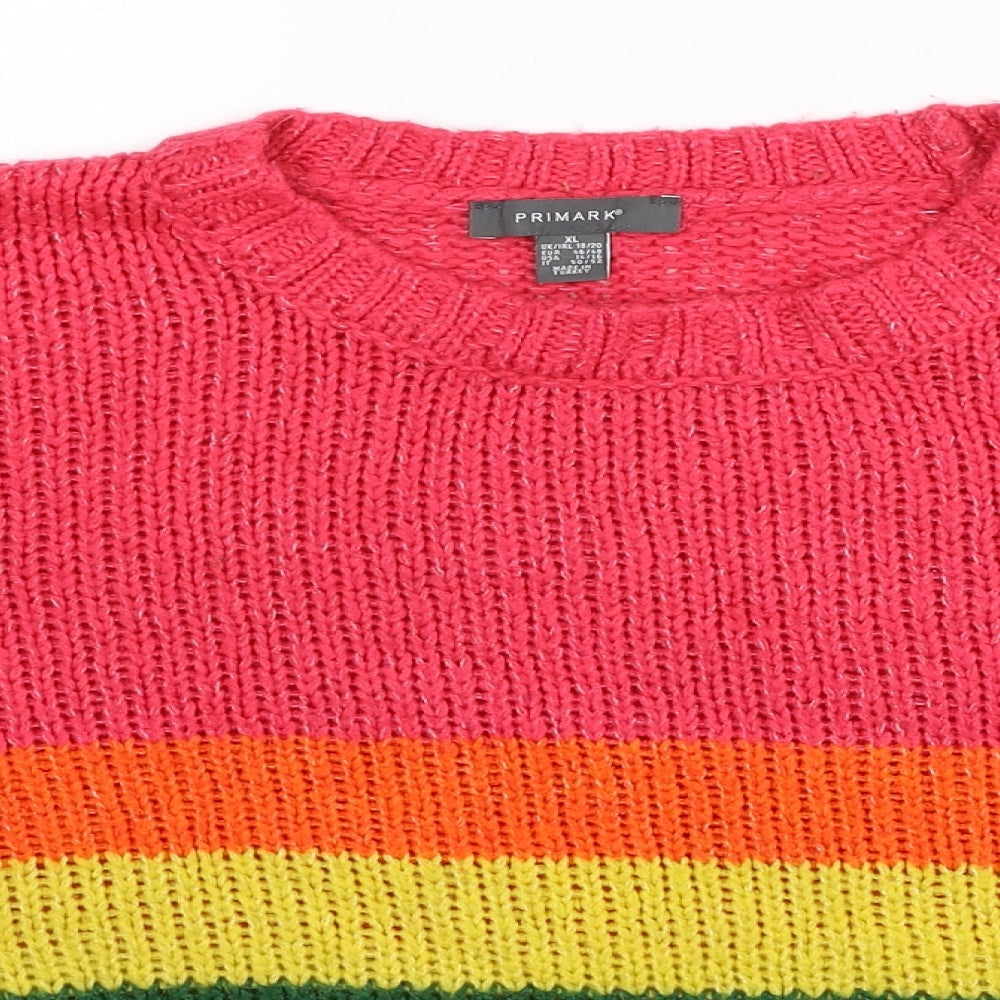 Primark Womens Multicoloured Round Neck Striped Acrylic Pullover Jumper Size 18 - Size 18-20
