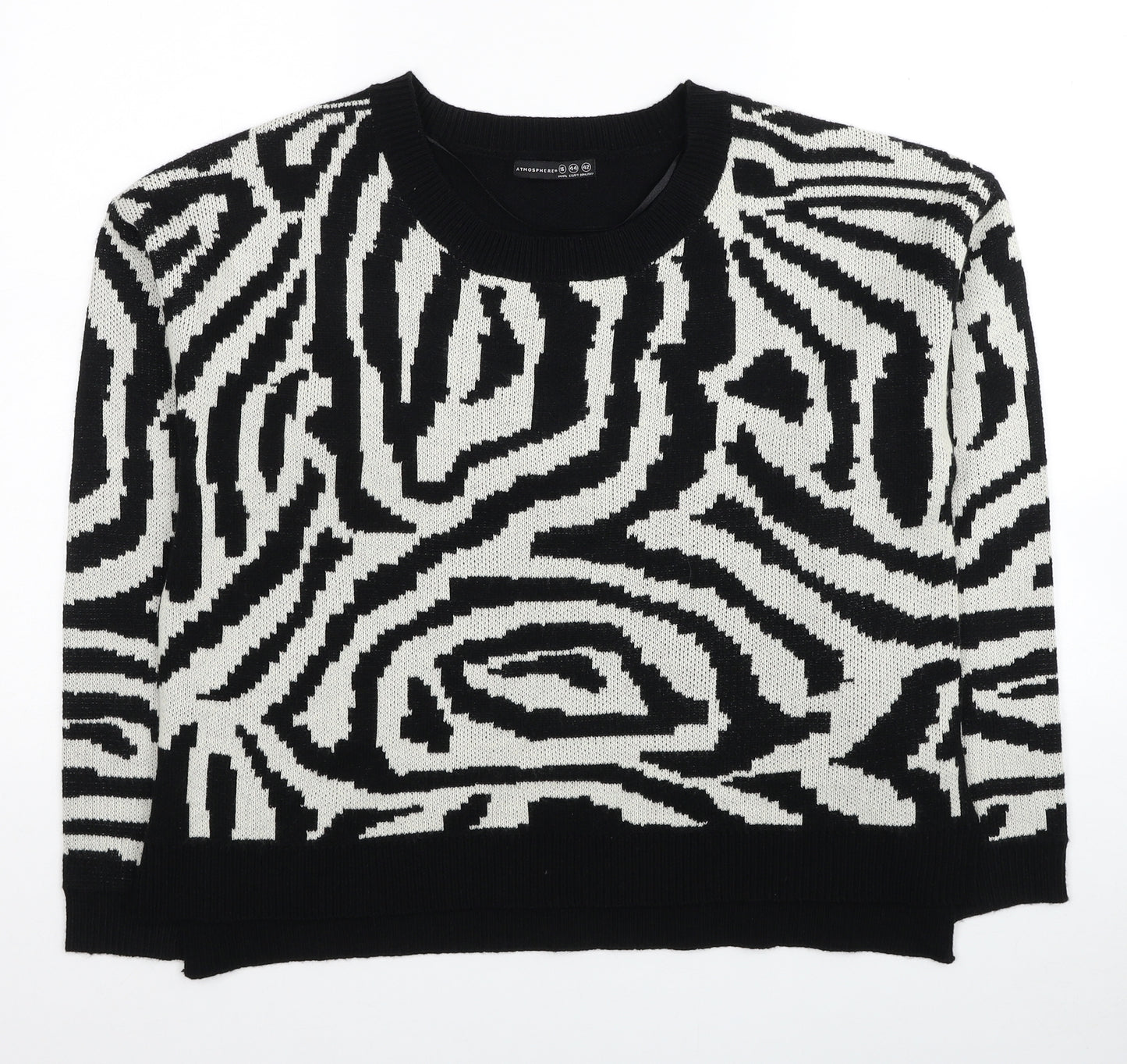 Atmosphere Womens Black Round Neck Animal Print Acrylic Pullover Jumper Size 16 - Zebra Pattern