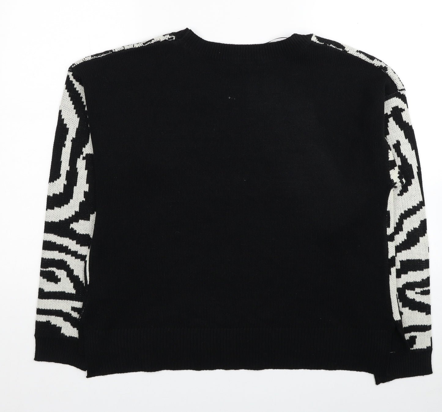 Atmosphere Womens Black Round Neck Animal Print Acrylic Pullover Jumper Size 16 - Zebra Pattern