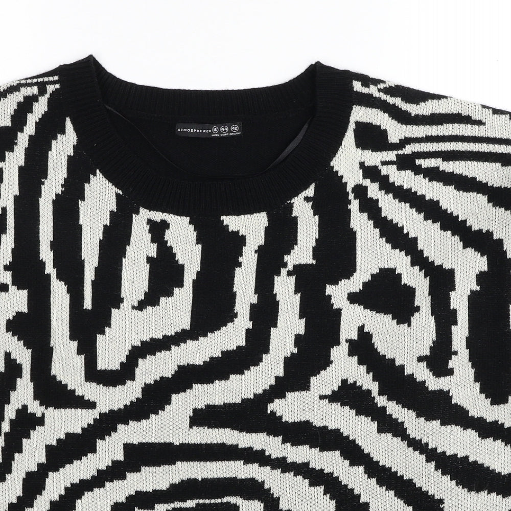 Atmosphere Womens Black Round Neck Animal Print Acrylic Pullover Jumper Size 16 - Zebra Pattern