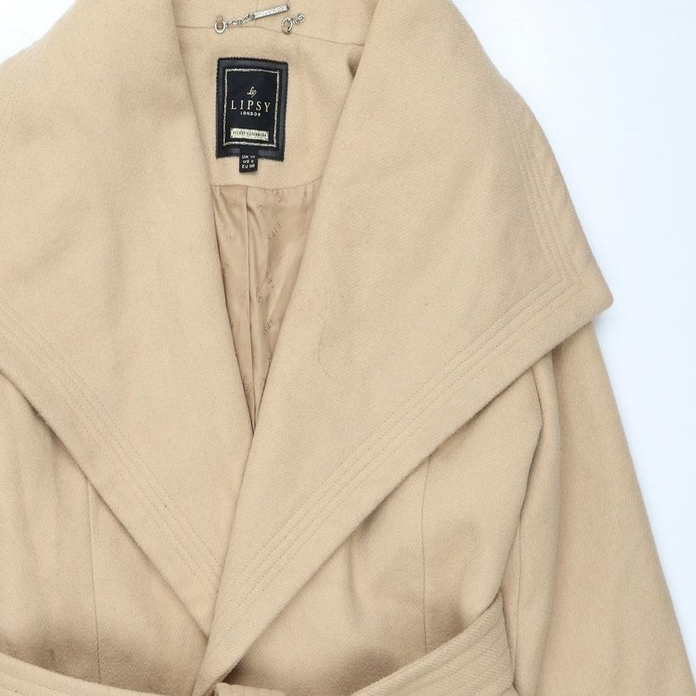 Lipsy Womens Beige Overcoat Coat Size 10 Tie