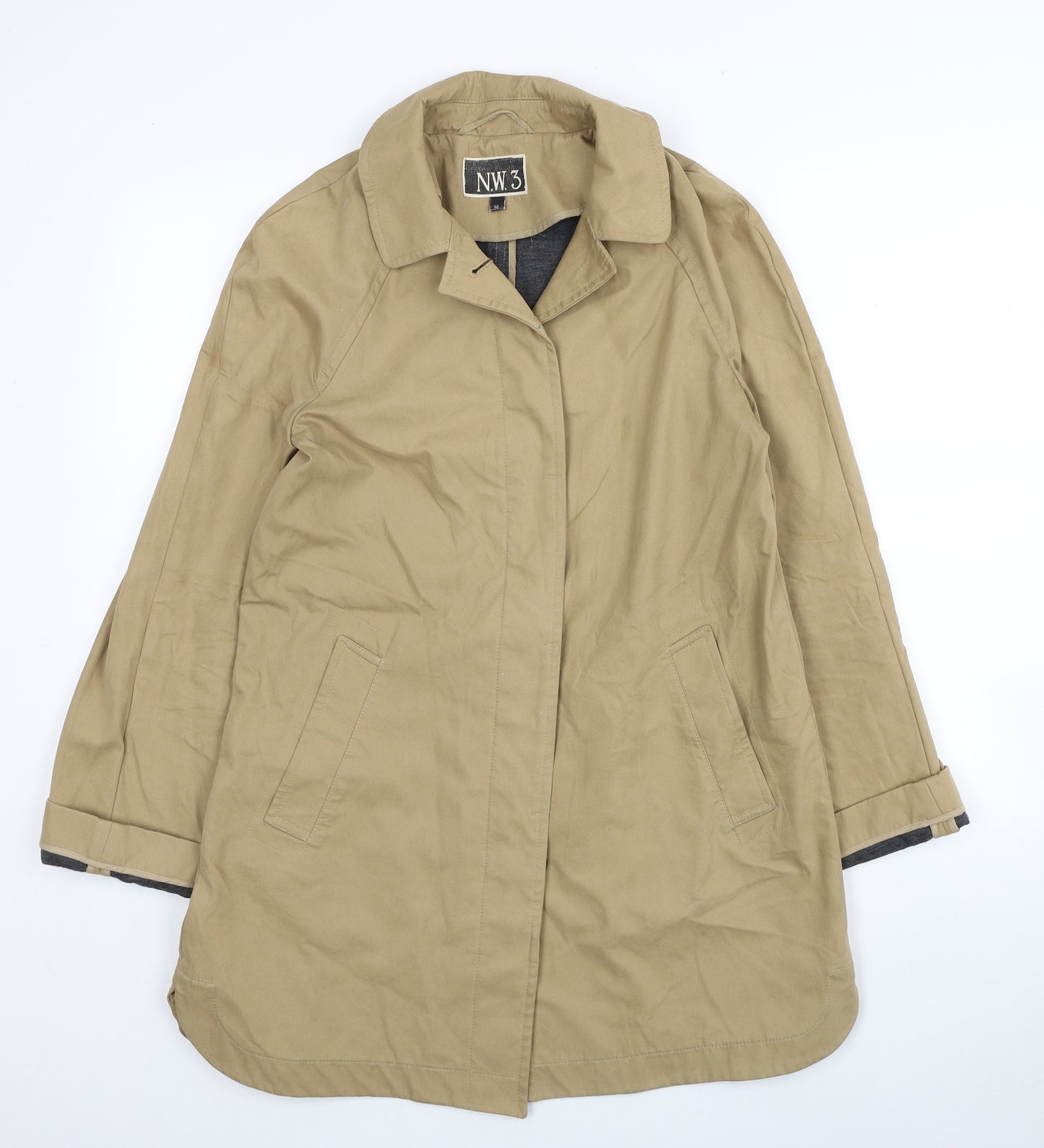 N.W.3 Womens Beige Overcoat Coat Size 10 Button